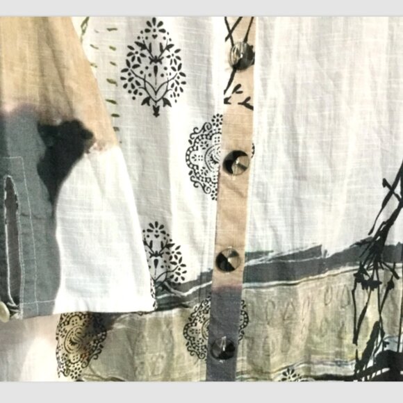 Parsley & Sage Women Plus Size 3X Top Blouse Tunic Button Front Pockets Tan Blue - Picture 5 of 6